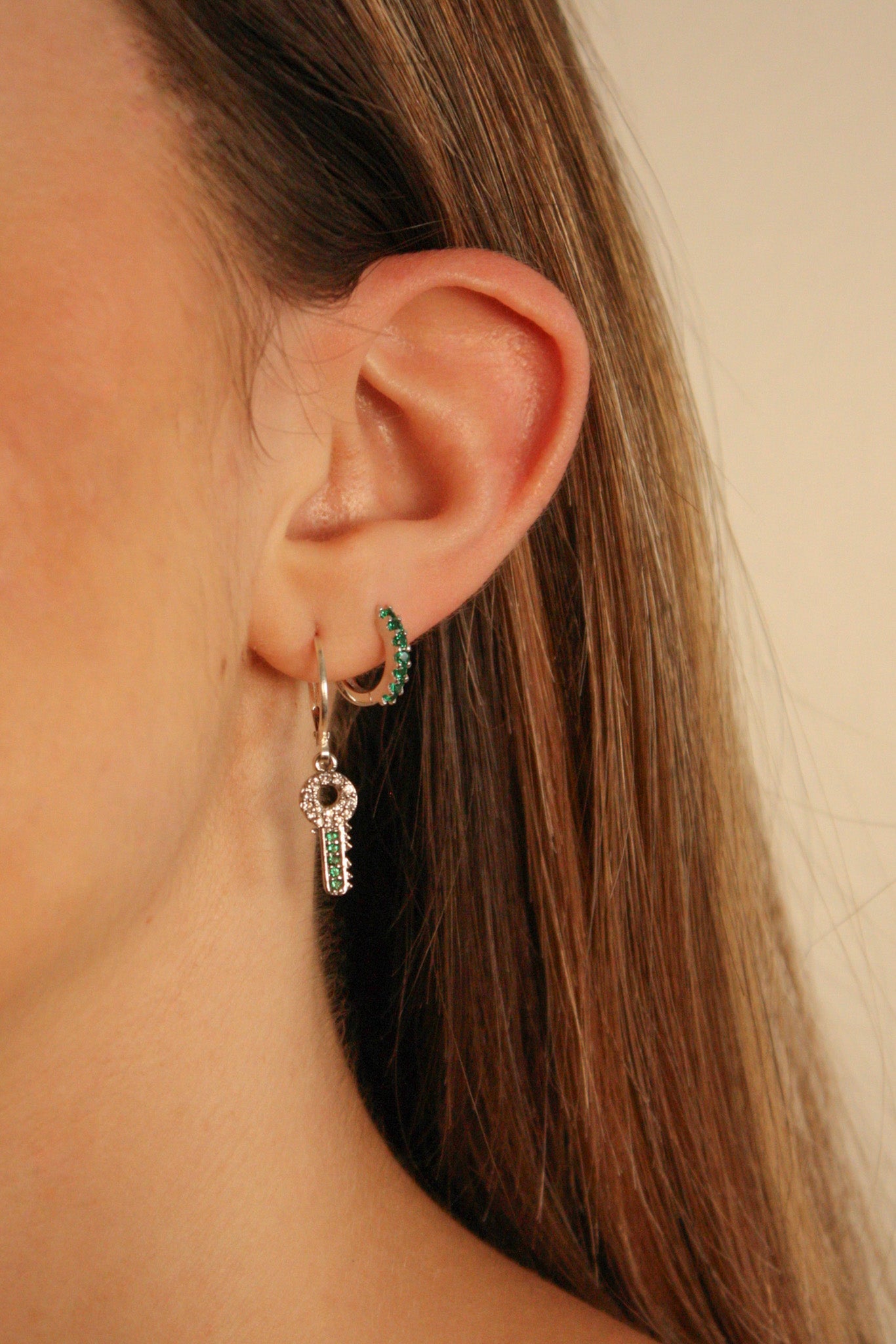 boucle argent key green hoops